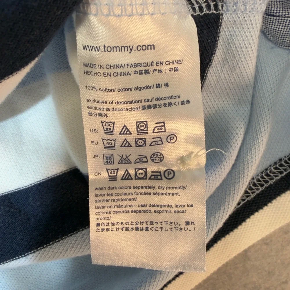 Tommy Hilfiger Mens Classic Fit Striped Polo Shirt Light Blue Navy‎ White Size M